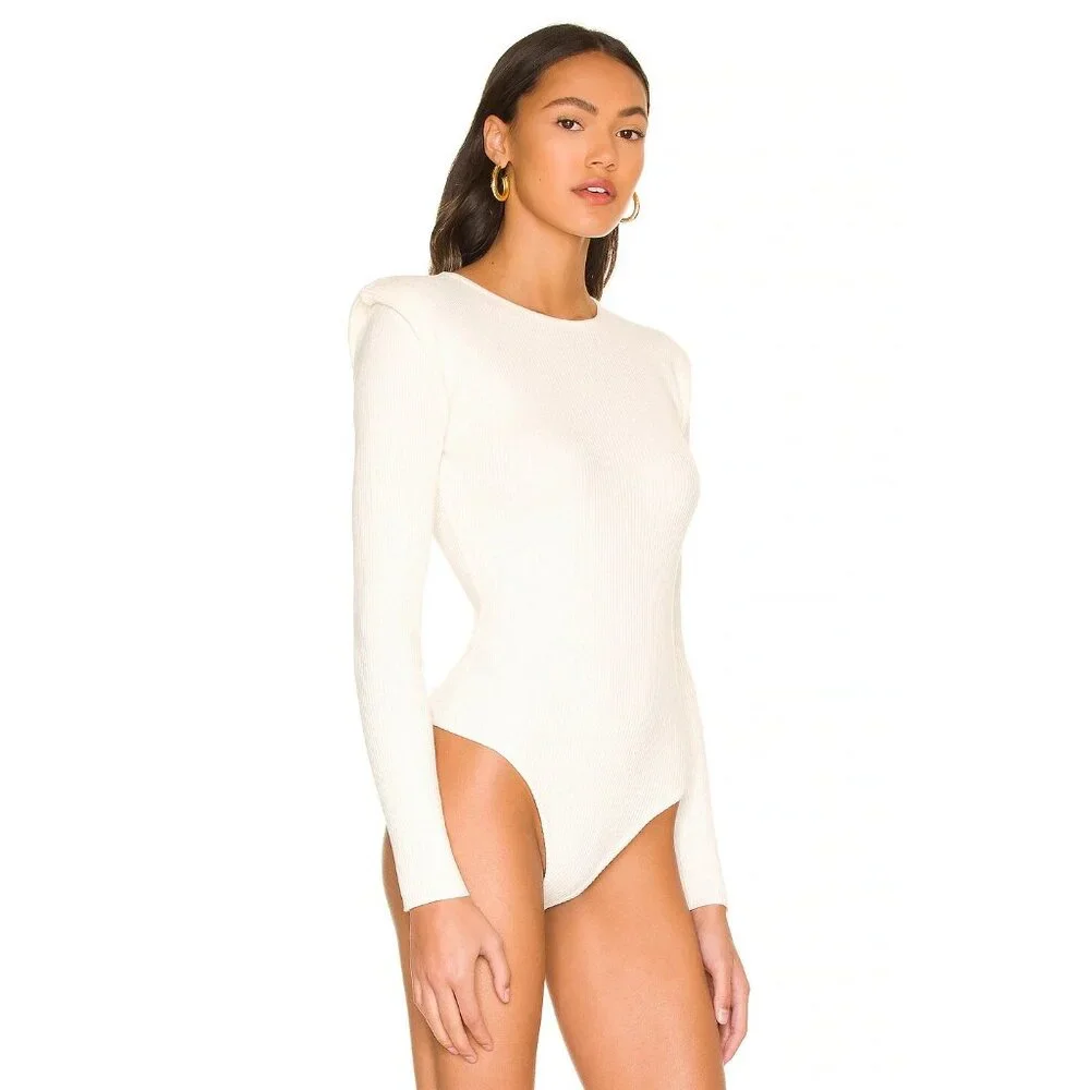 ASTR the Label Felice Sweater Bodysuit in Off White Open Back